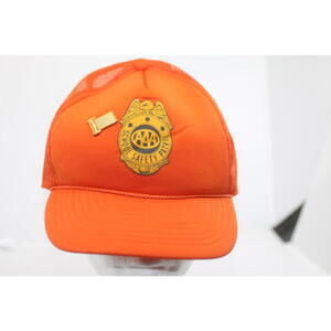 Vintage AAA School Safety Patrol Orange Mesh Cap with Pin